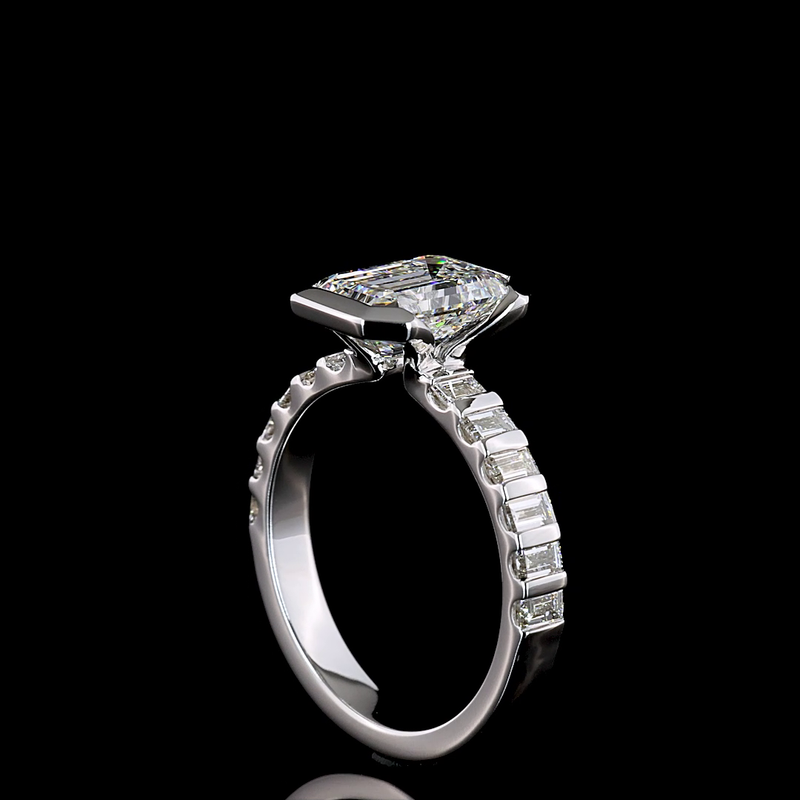 2ct Half Bezel Emerald Hidden Halo Engagement Ring