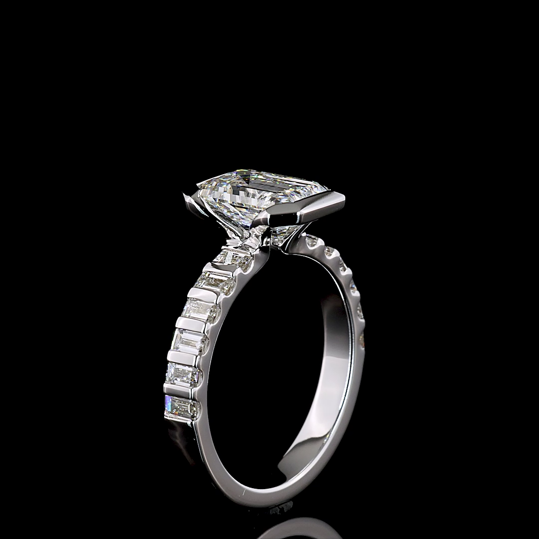 2ct Half Bezel Emerald Hidden Halo Engagement Ring