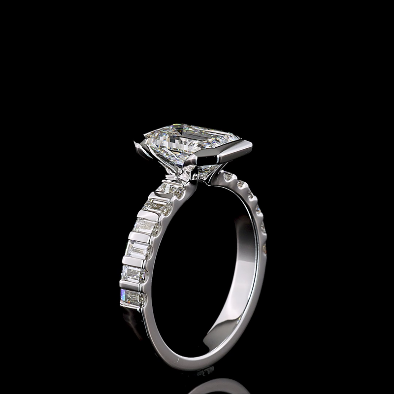 2ct Half Bezel Emerald Hidden Halo Engagement Ring