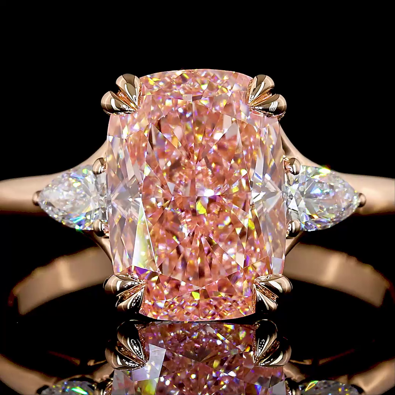 2-3/4ct Fancy Pink Cushion Three Stone Engagement Ring