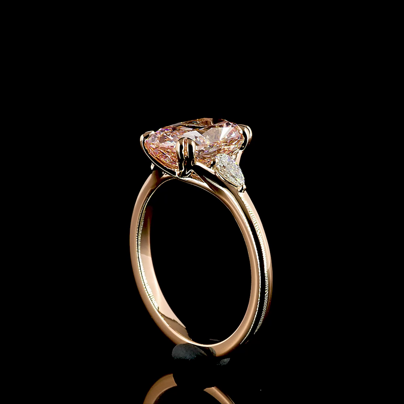 2-3/4ct Fancy Pink Cushion Three Stone Engagement Ring