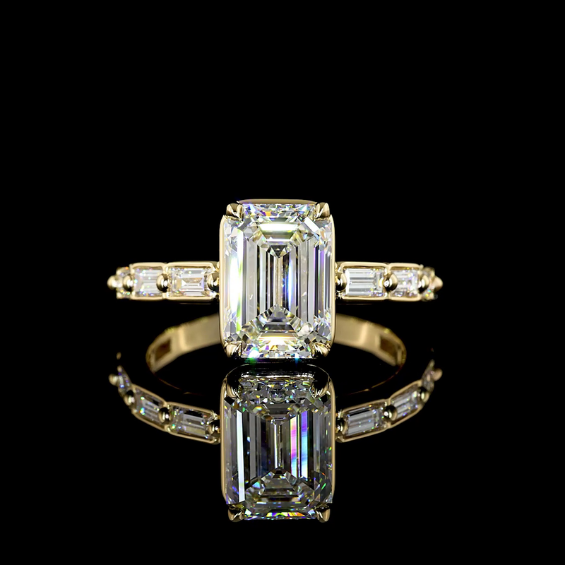 2-1/2ct Prong Emerald Solitaire Diamond Shank Engagement Ring