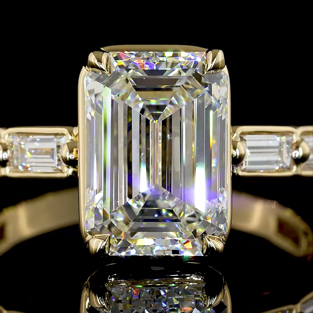 2-1/2ct Prong Emerald Solitaire Diamond Shank Engagement Ring.