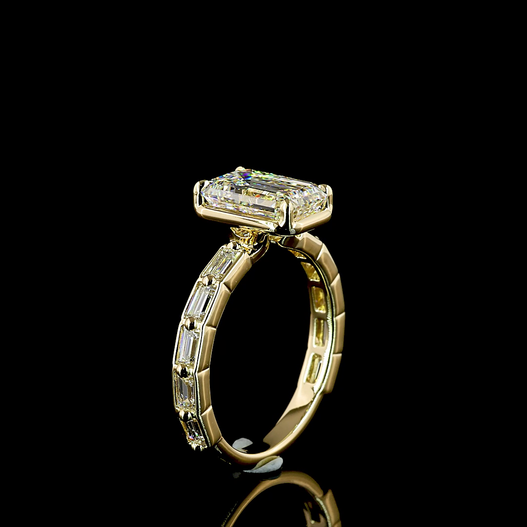 2-1/2ct Prong Emerald Solitaire Diamond Shank Engagement Ring.