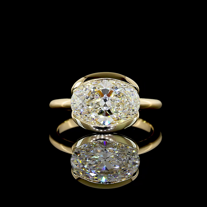 2-1/2ct Half Bezel Oval Solitaire Engagement Ring