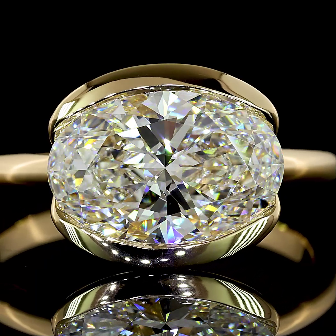 2-1/2ct Half Bezel Oval Solitaire Engagement Ring.