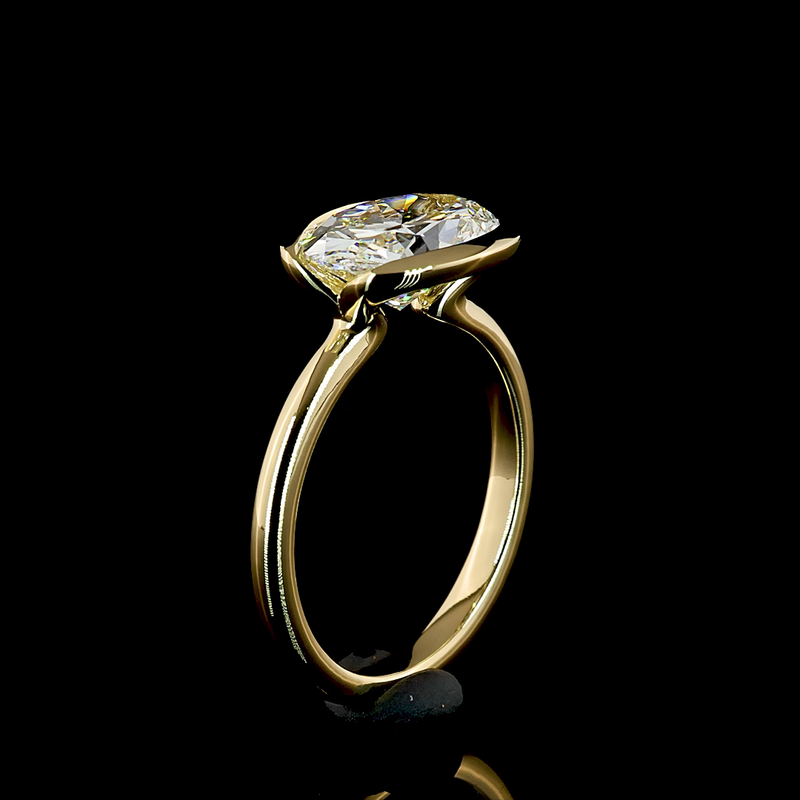 2-1/2ct Half Bezel Oval Solitaire Engagement Ring