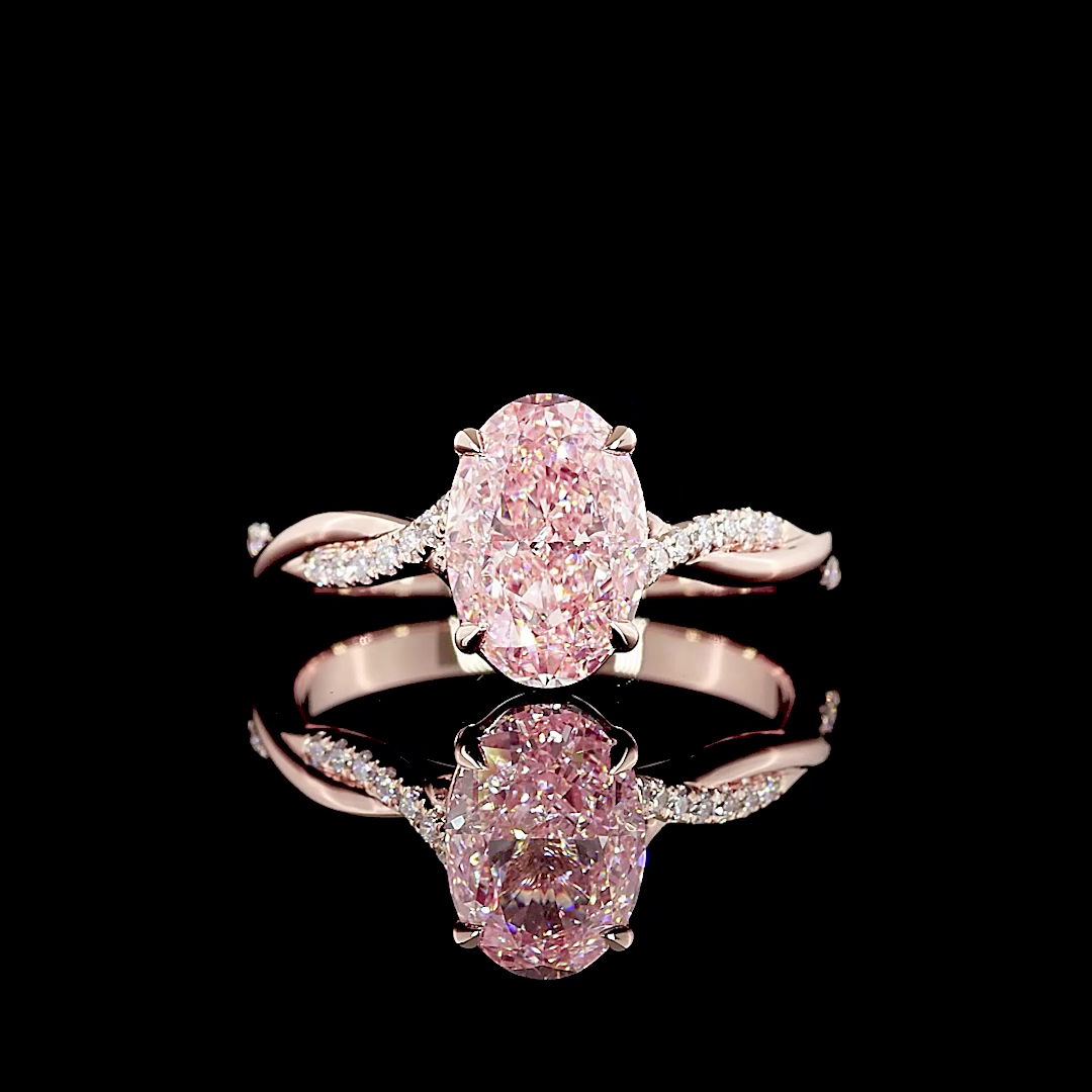2ct Fancy Pink Oval Solitaire Diamond Shank Engagement Ring.