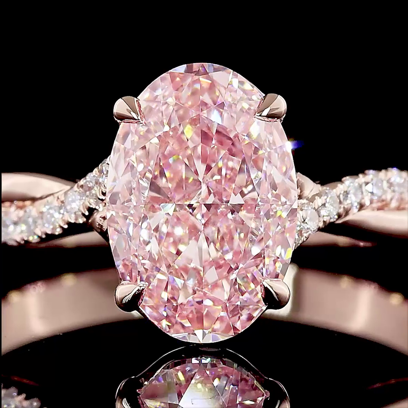 2ct Fancy Pink Oval Solitaire Diamond Shank Engagement Ring