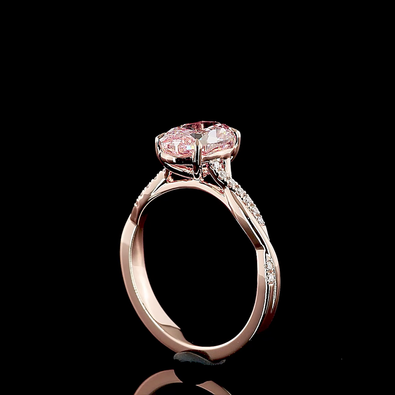 2ct Fancy Pink Oval Solitaire Diamond Shank Engagement Ring