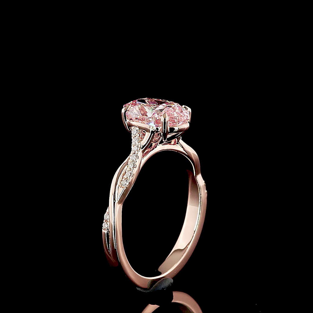 2ct Fancy Pink Oval Solitaire Diamond Shank Engagement Ring.