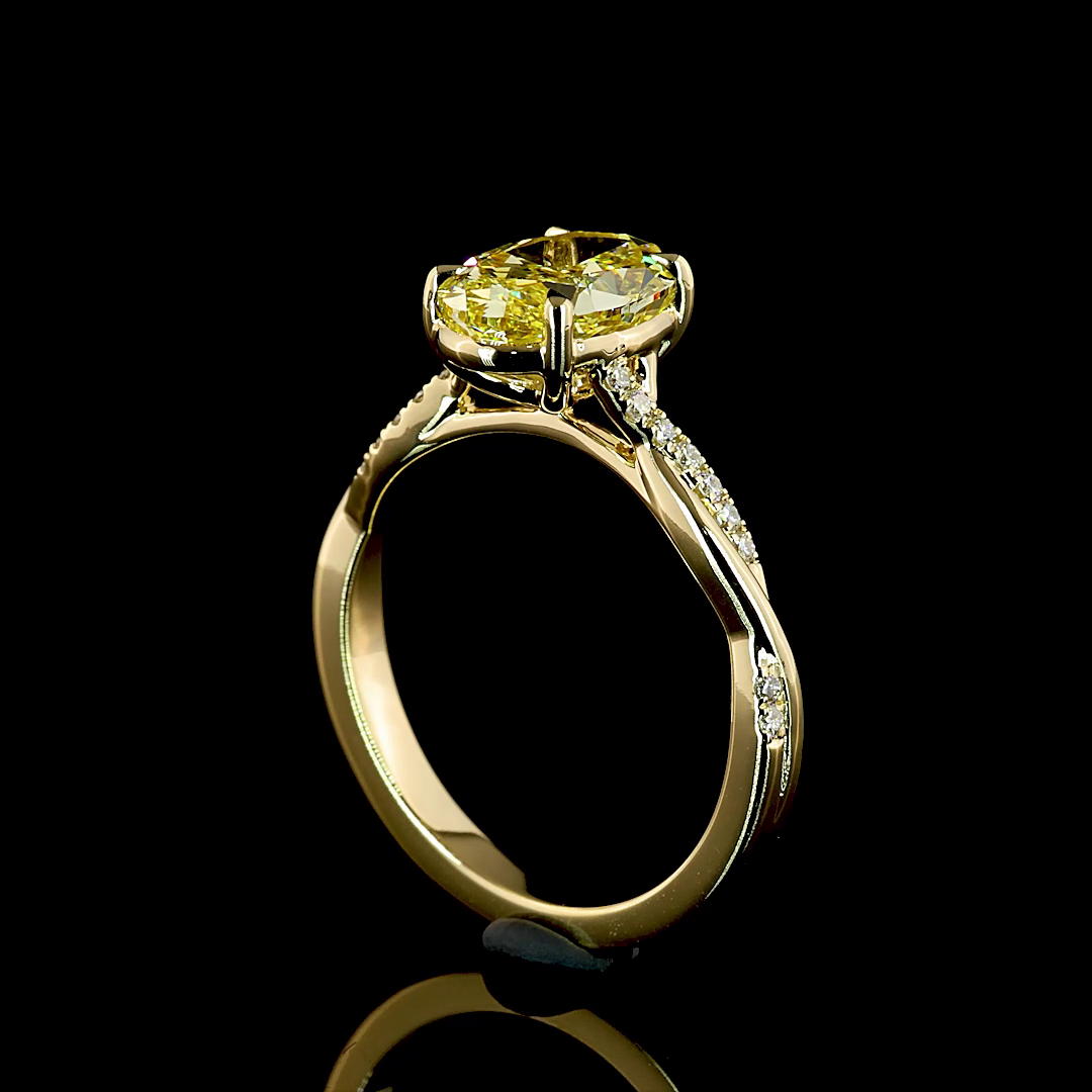 2-1/4ct Fancy Yellow  Oval  Diamond Shank Engagement Ring.