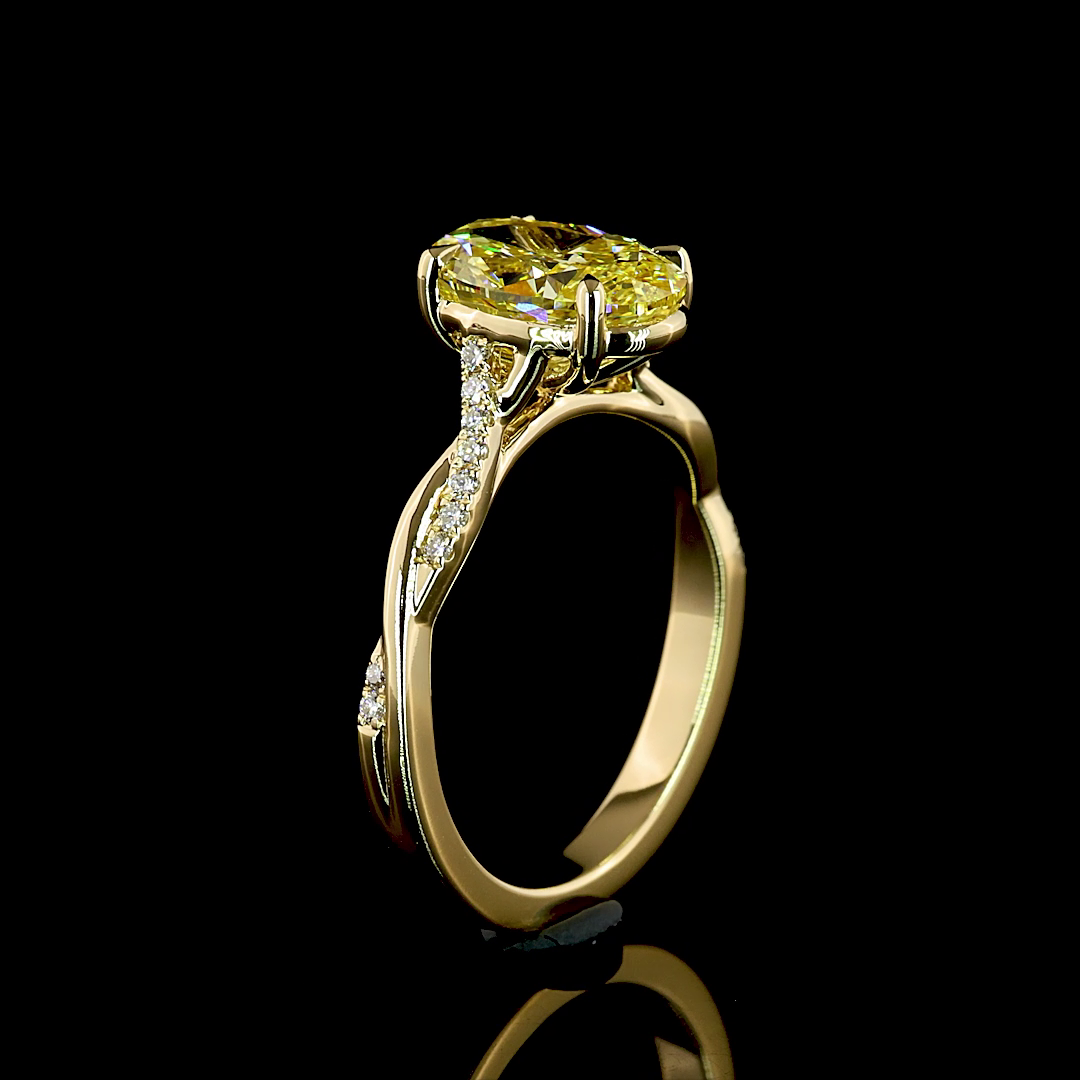 2-1/4ct Fancy Yellow  Oval  Diamond Shank Engagement Ring.