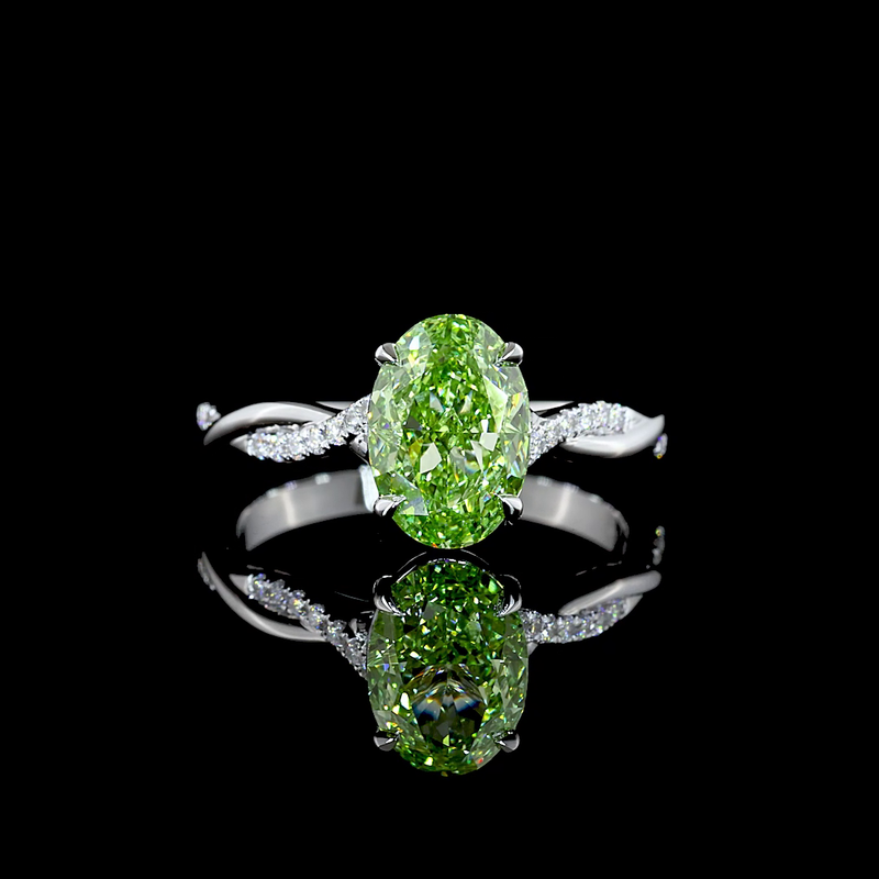 2ct Fancy Green Oval Diamond Shank Engagement Ring