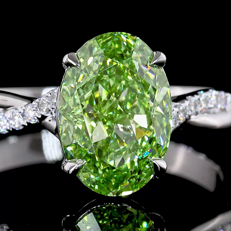2ct Fancy Green Oval Diamond Shank Engagement Ring