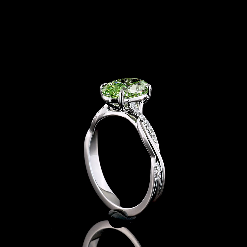 2ct Fancy Green Oval Diamond Shank Engagement Ring
