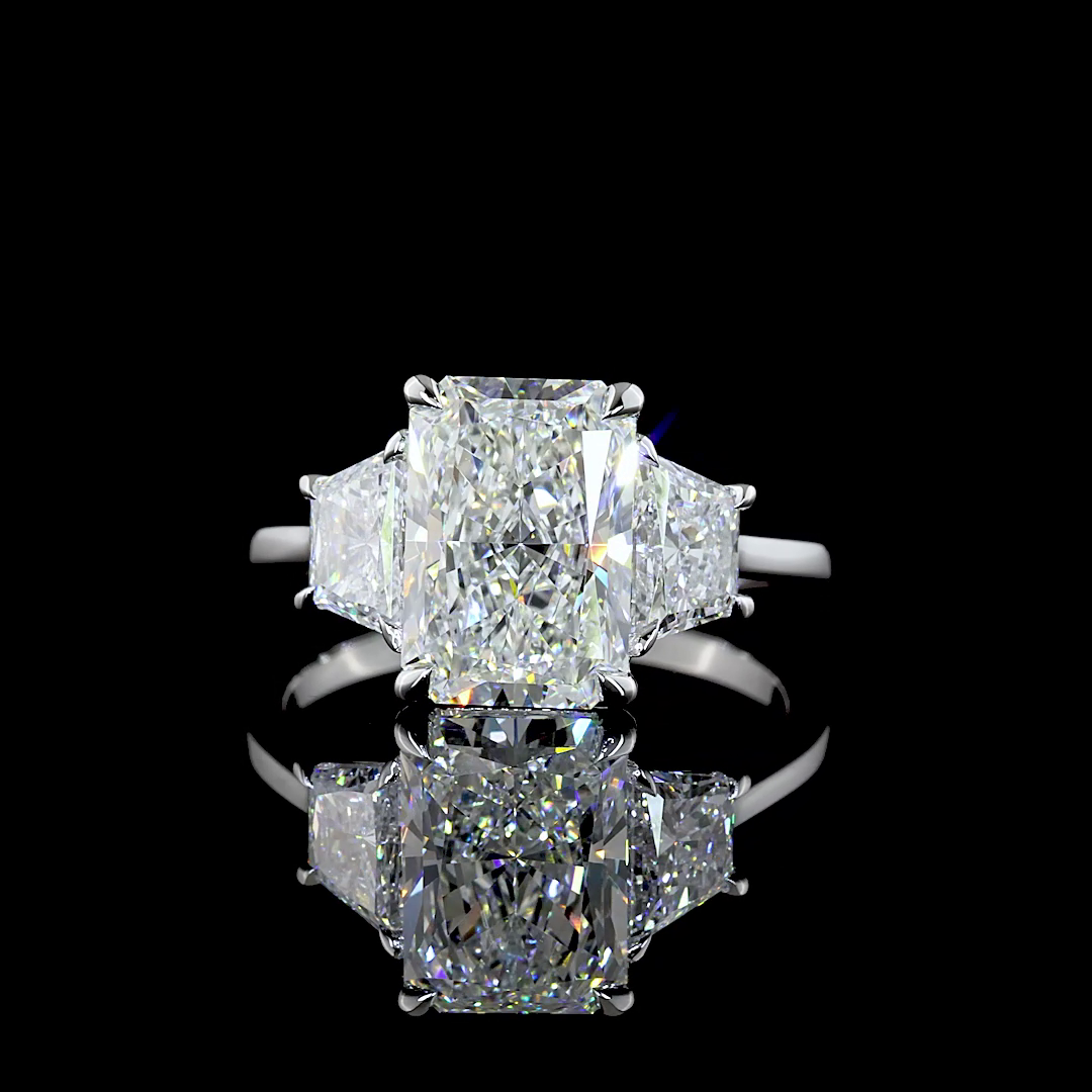 3ct Prong Radiant Three Stone Engagement Ring.