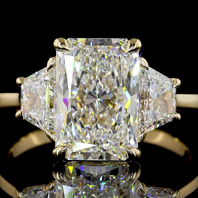 3ct Prong Radiant Three Stone Engagement Ring