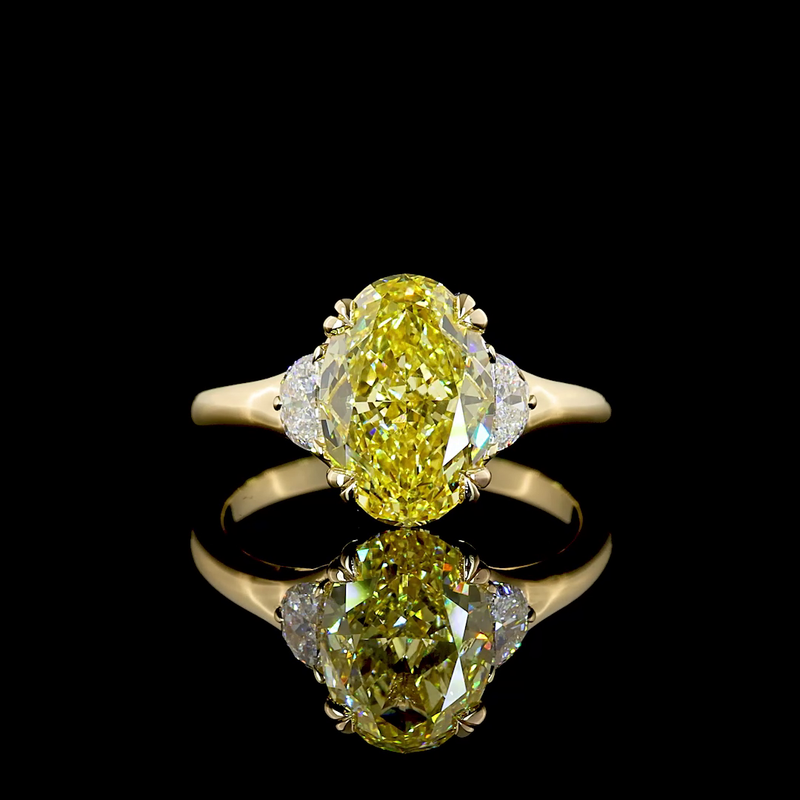 3ct Fancy Yellow Oval Three Stone Engagement Ring