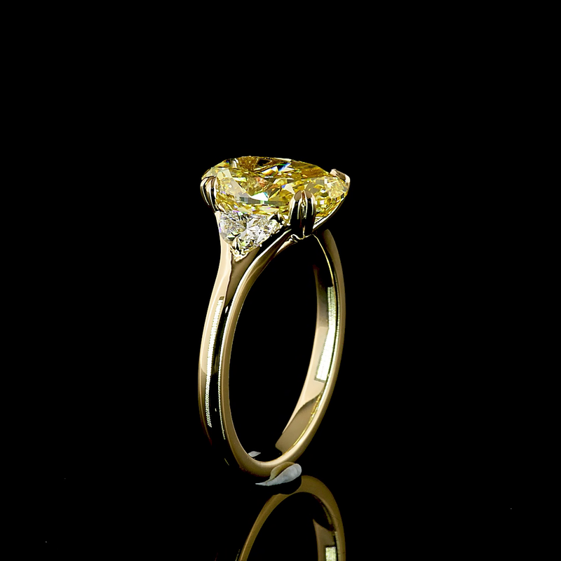 3ct Fancy Yellow Oval Three Stone Engagement Ring