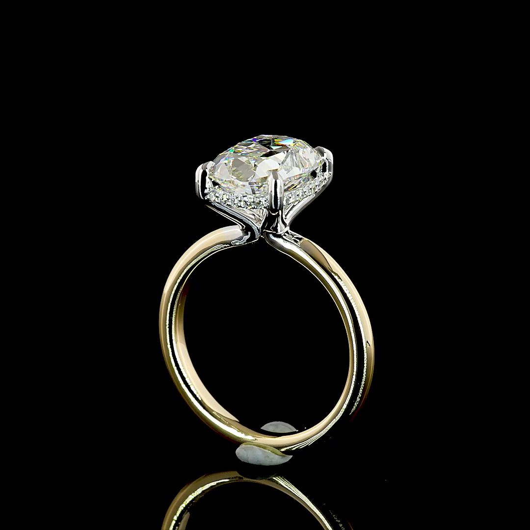 3-1/2ct Prong Cushion Hidden Halo Engagement Ring.