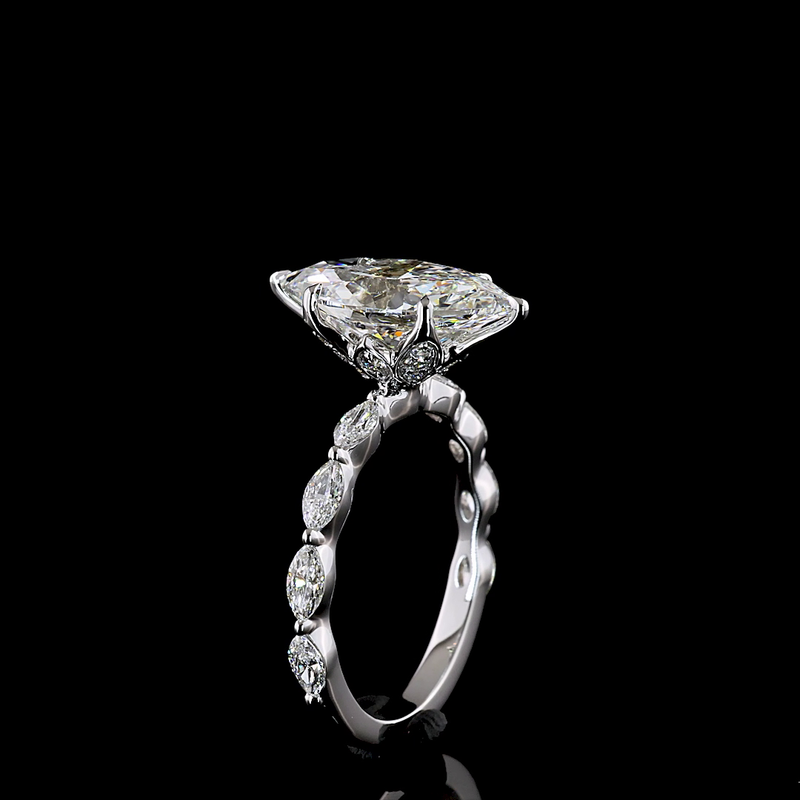 3ct Prong Marquise Hidden Halo Engagement Ring