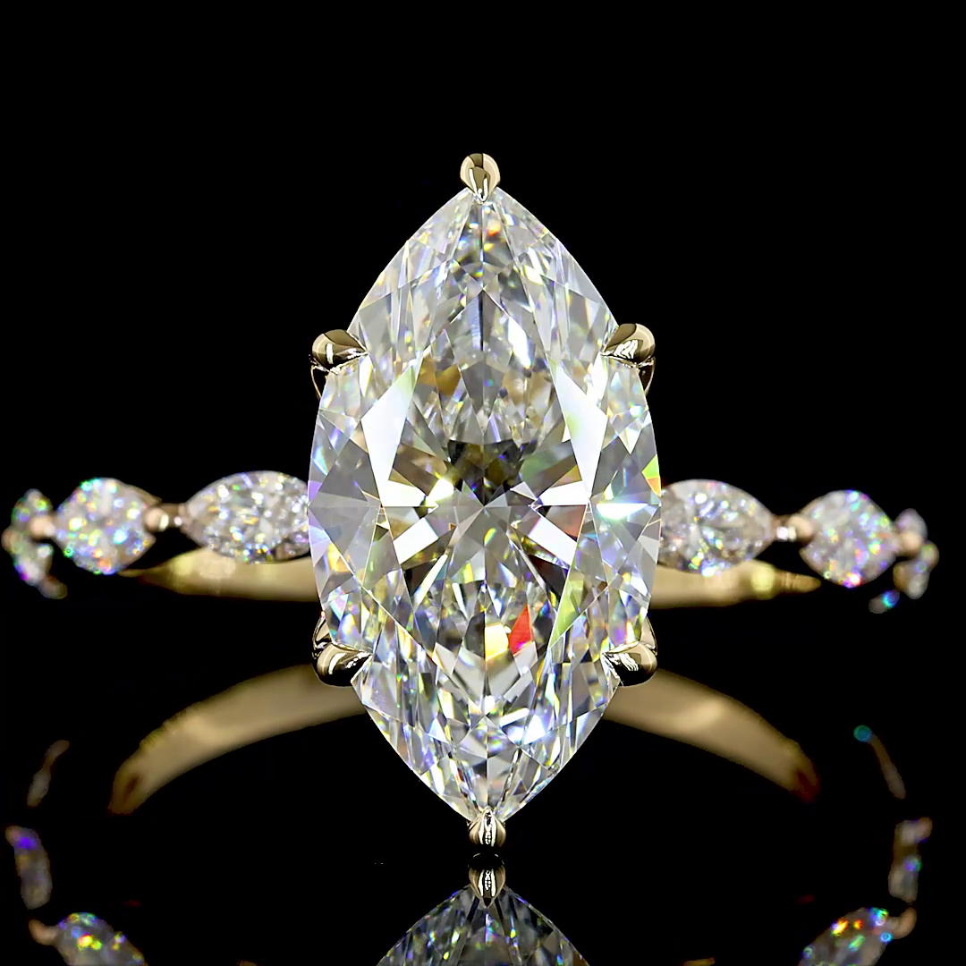 3ct Marquise Prong Side Stone Diamond Engagement Ring