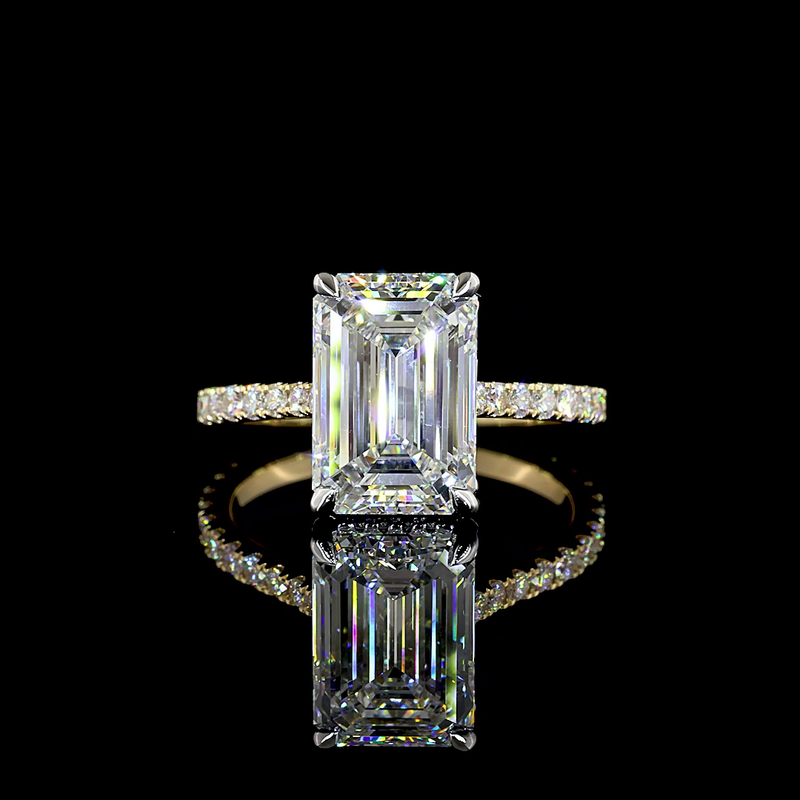 5ct Prong Emerald Hidden Halo Engagement Ring