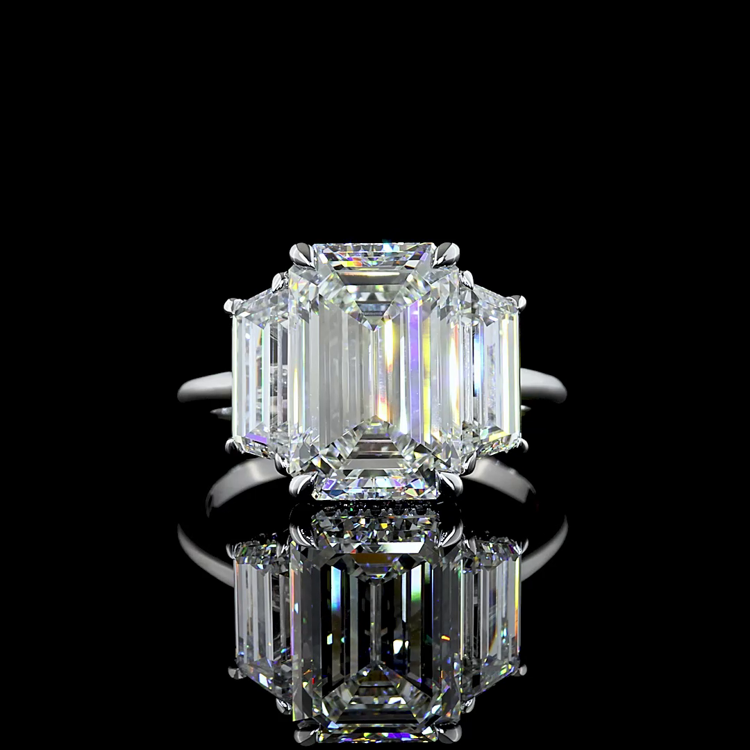 5ct Emerald Three Stone Engagement Ring.