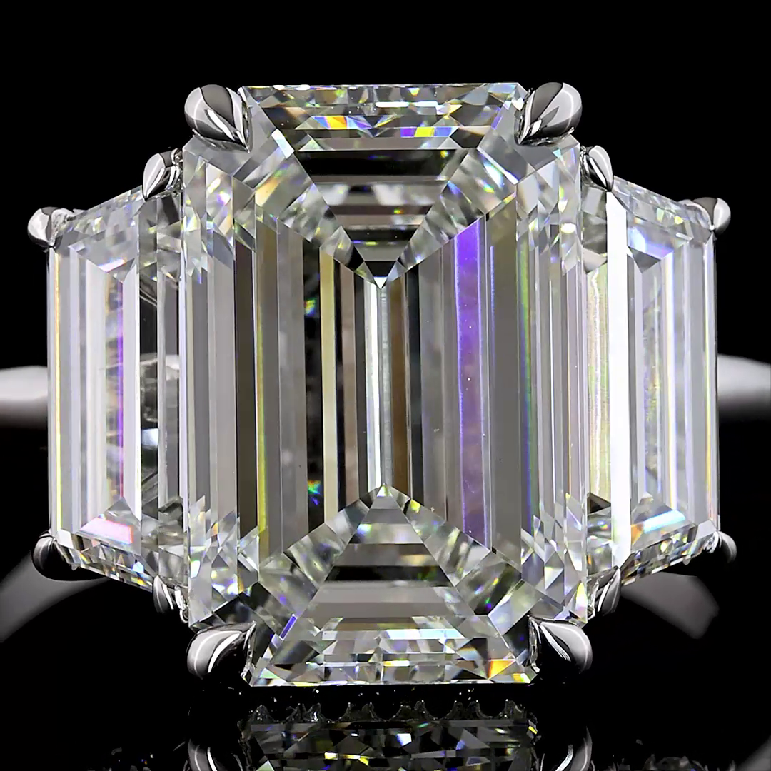 5ct Emerald Three Stone Engagement Ring.