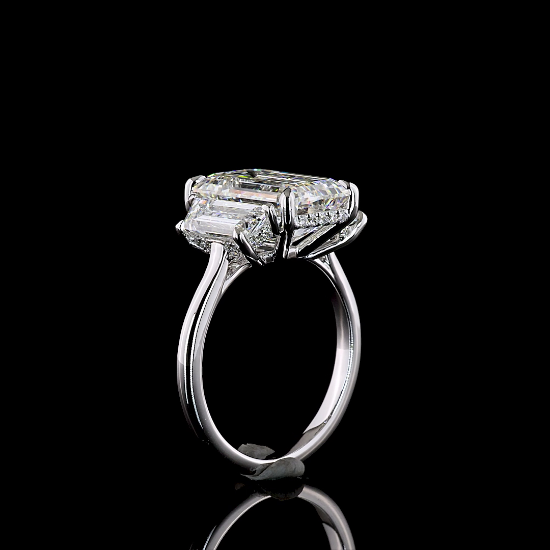 5ct Emerald Three Stone Engagement Ring.