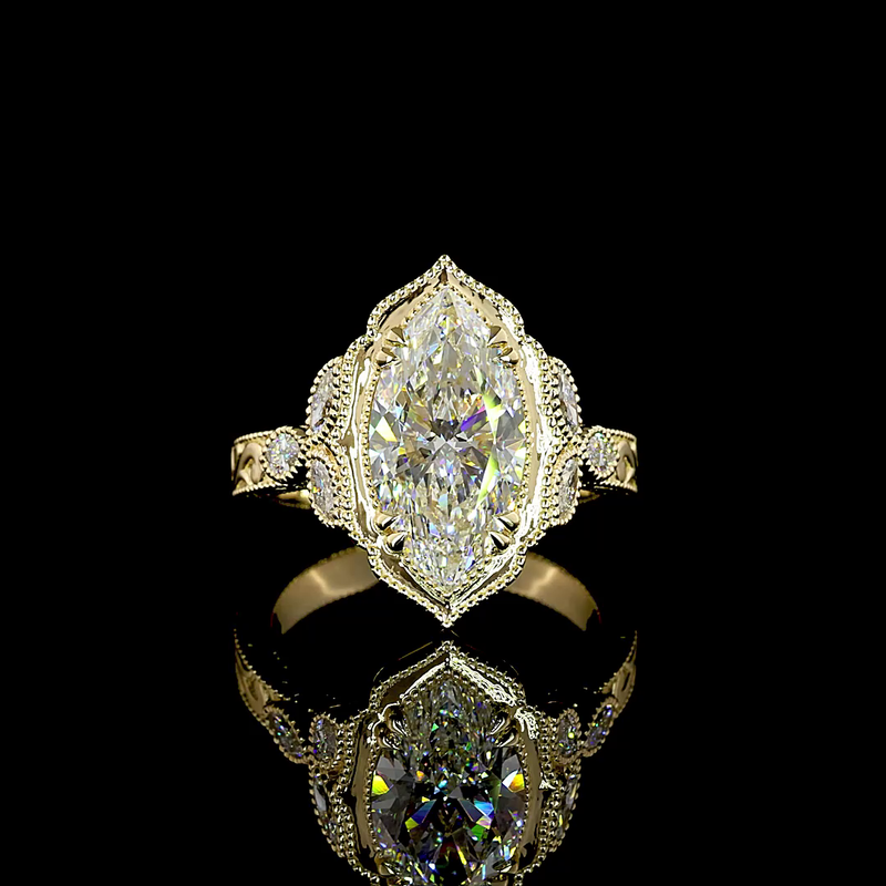3ct Marquise Bezel-Prong Unique Diamond Engagement Ring
