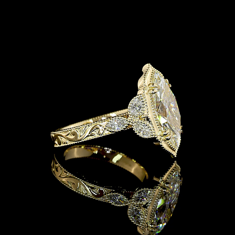 3ct Marquise Bezel-Prong Unique Diamond Engagement Ring