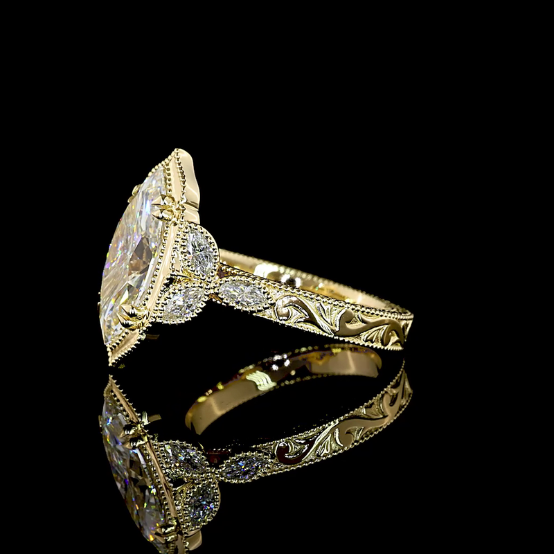 3ct Marquise Bezel-Prong Unique Diamond Engagement Ring