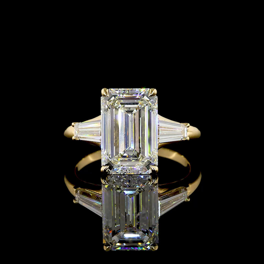 4ct Emerald Three Stone Engagement Ring.