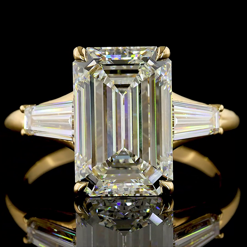 4ct Emerald Three Stone Engagement Ring