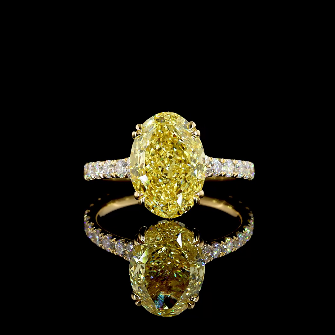 4ct Fancy Yellow Oval Hidden Halo Engagement Ring.