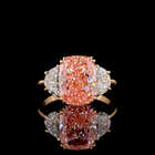 5ct Fancy Pink Cushion Three Stone Engagement Ring.