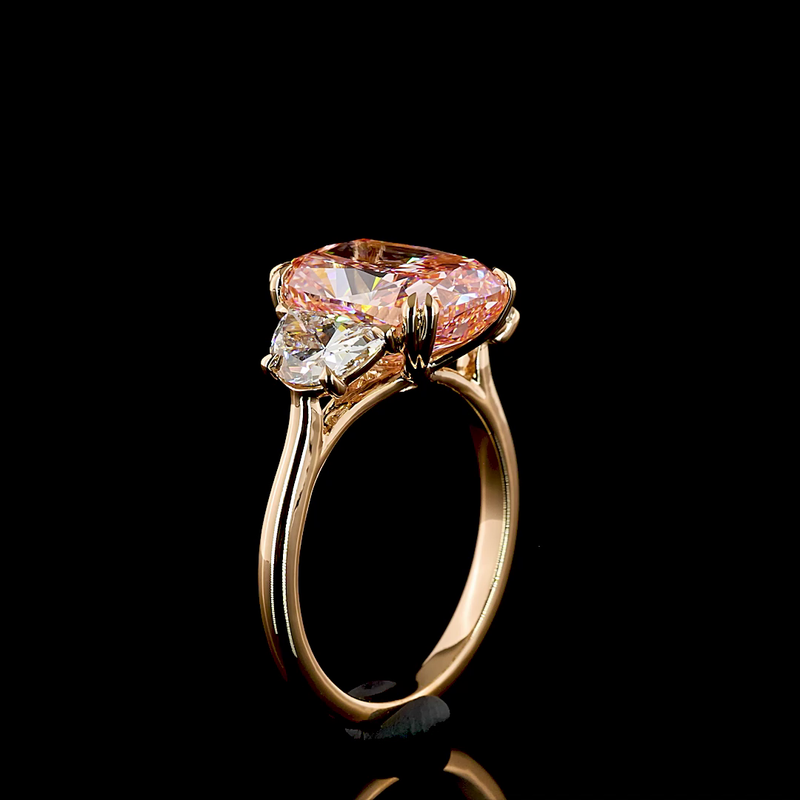 5ct Fancy Pink Cushion Three Stone Engagement Ring