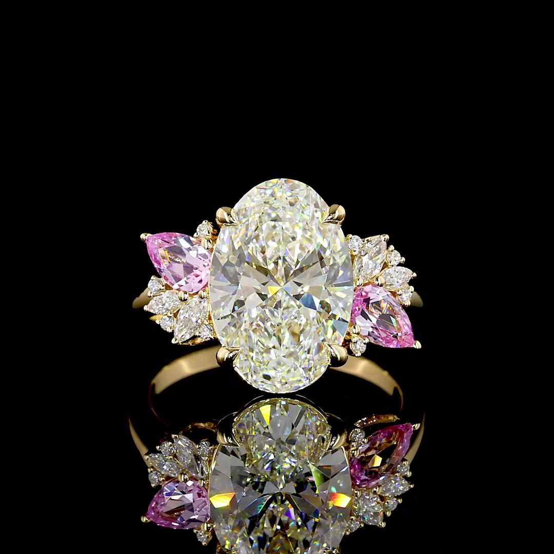 3ct Oval Diamond & Pink Sapphire Special Engagement Ring.