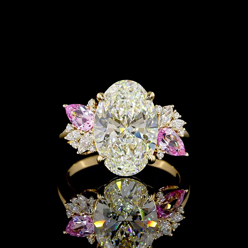 3ct Oval Diamond & Pink Sapphire Special Engagement Ring