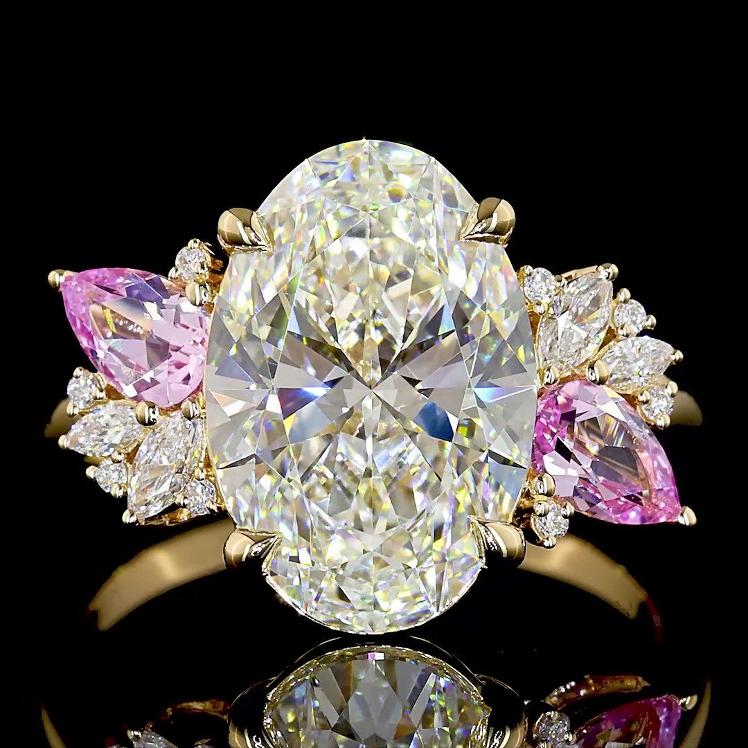 3ct Oval Diamond & Pink Sapphire Special Engagement Ring.