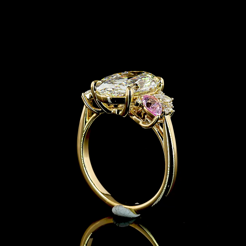 3ct Oval Diamond & Pink Sapphire Special Engagement Ring