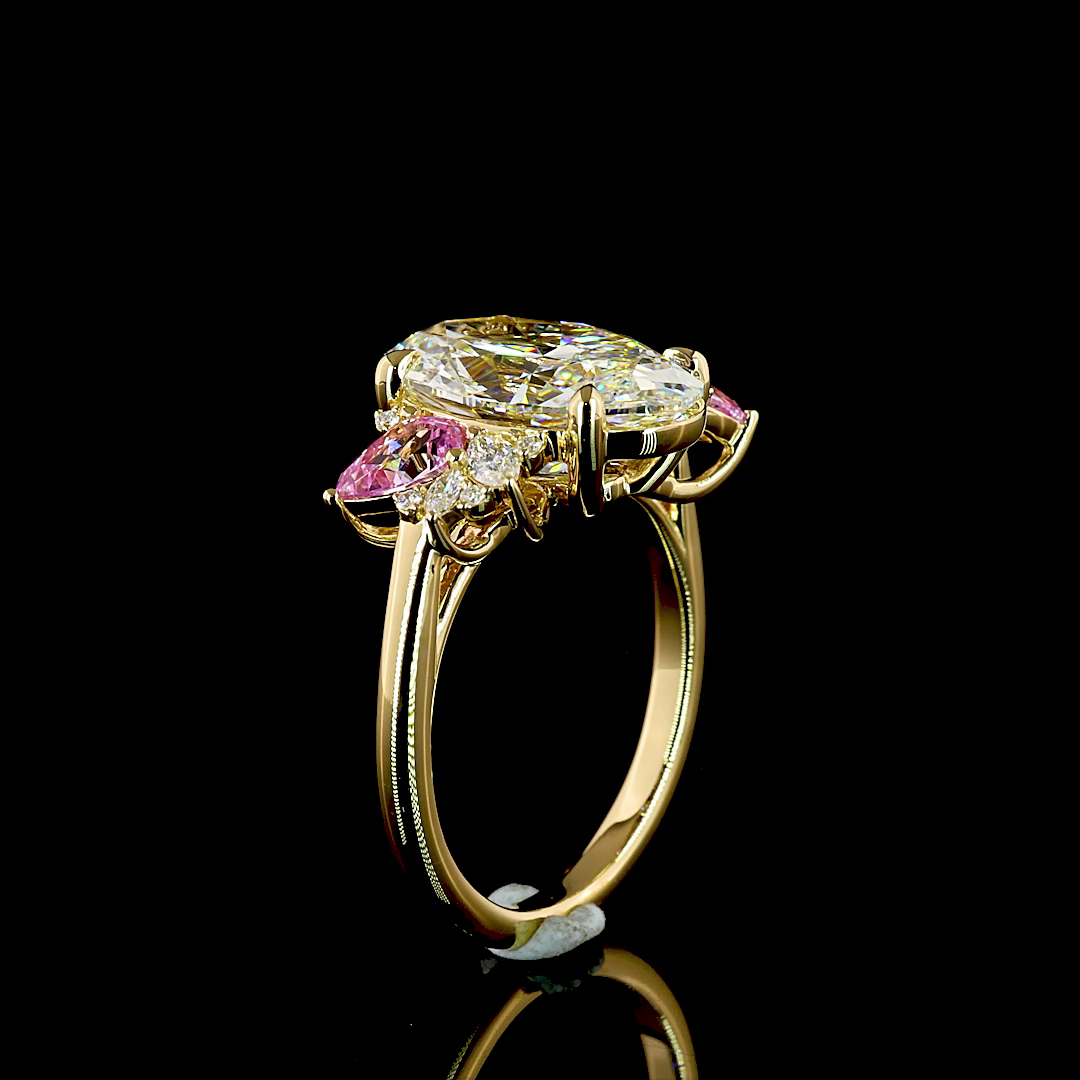 3ct Oval Diamond & Pink Sapphire Special Engagement Ring.