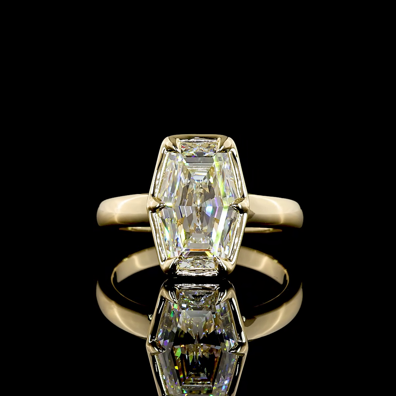 3ct Lozenge Bezel-Prong Solitaire Diamond Engagement Ring