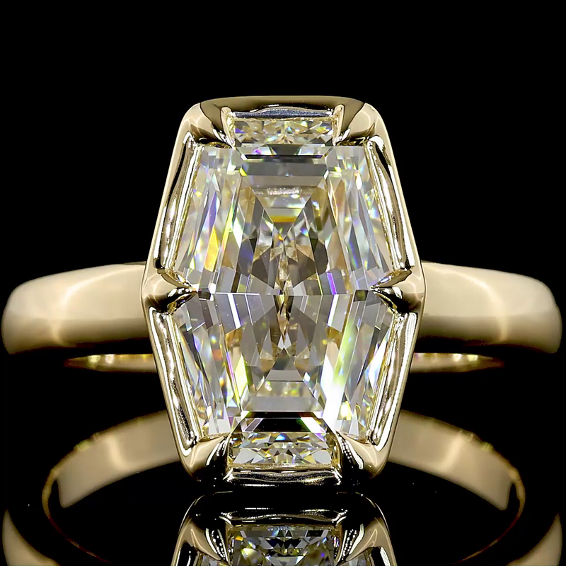 3ct Lozenge Bezel-Prong Solitaire Diamond Engagement Ring
