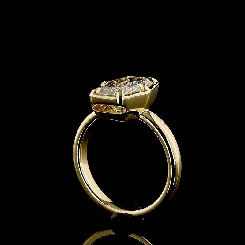 3ct Lozenge Bezel-Prong Solitaire Diamond Engagement Ring