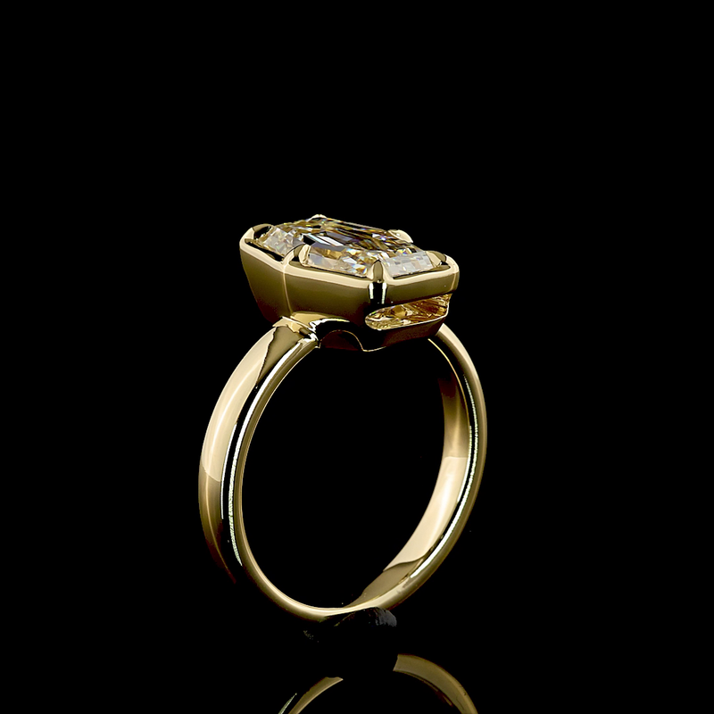 3ct Lozenge Bezel-Prong Solitaire Diamond Engagement Ring