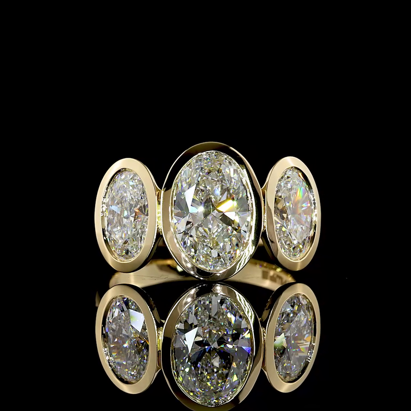 2ct Oval Bezel Three Stone Diamond Engagement Ring