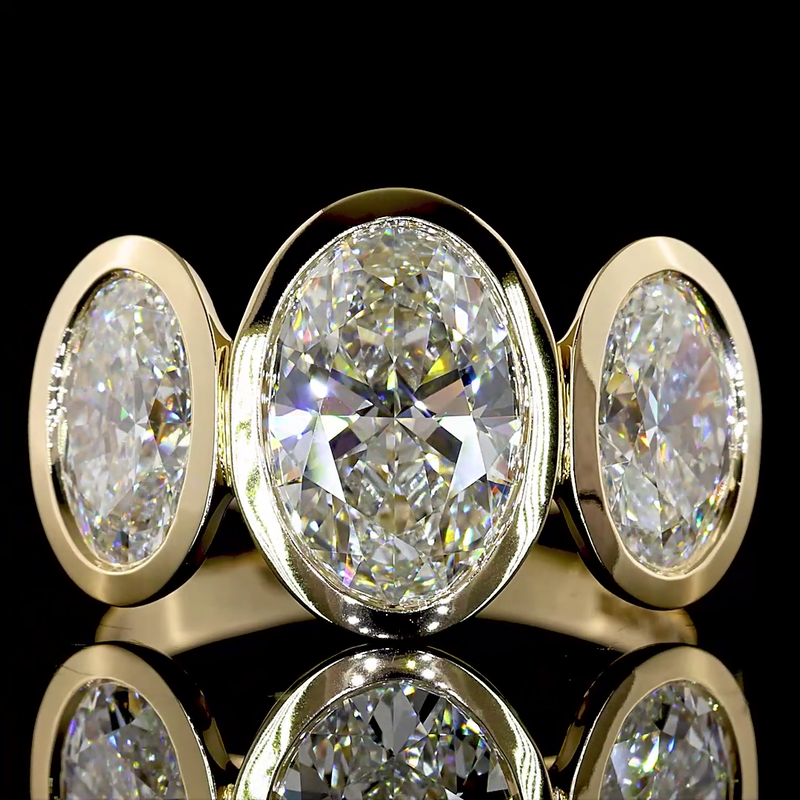 2ct Oval Bezel Three Stone Diamond Engagement Ring
